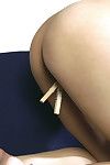 Asian amateur Jade undressing in home office for pegging of trimmed muff