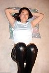 Asian first timer China posing naked after peeling off leather pants