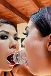 Baring her fishnet dress shapely Asian chick London Keyes seduces with her ass