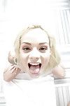 Blond adolescent Elsa Jean admirable unmerciful POV pounding of shaved cunt in shower-room