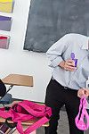 Juvenile floozy Zoe Parker removes pink panties from her normal schoolgirl attire