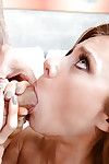 Slender teen girl Anya Olsen deepthroating pecker for mouthful of sperm