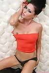 Rounded brunette hair Jessica Jaymes with pierced nipps and clit teases u with her body