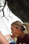 Fairy coed Mila Blaze giving fellatio in the woods previous to ejaculation on arse