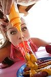 Capri Anderson gags on multiple sausages and accepts her smooth on top slit pinned ahead of rough stuffing