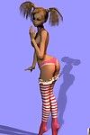 Pigtailed adolescent toon girl in stockings