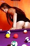 Celeste Star takes off her black dress and gives a close-up of her pink after pool game
