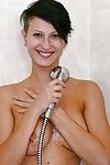 Short haired teen Nicoletta H wetting big natural tits in shower