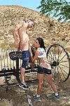 Tattooed dude fucks sexy busty brunette Jessica Jaymes outdoors after shooting exercise
