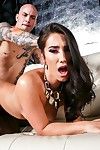 Babe in black stockings Eva Lovia hard fucked on the couch and jizzed