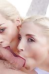 Young sluts Piper Perri and Elsa Jean give nut licking BJ on beach in 3some