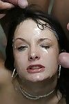Brunette MILF pornstar Alektra Blue undergoing bukkake facial treatment
