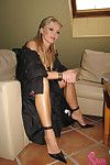 Such an erotic black dress up skirt legs from the luxurious blonde Silvia Saint