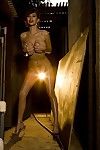 completamente nudo modello Shay laren mostra off Il suo lungo gambe pesante Tette e stretto figa