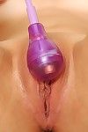 Deviant amateur Tai Lee with itching smooth head cum-hole plays with original purple marital-device