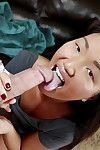 Pretty-eyed Chinese Amy snakes weenie in maw and benefits from cock juice all over her body