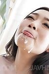 Moving teen Oriental beauty Ryu Enami is taking in cock with attached eyes and getting cummed in maw and on face