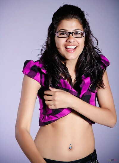 Nerdy Indian doll covers say no to divest breasts with say no to hands in a thong