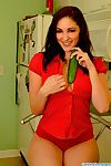 This gorgeous increased by arresting brunette teen is inserting huge cucumber wide say no to skillful mouth