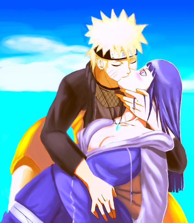 Naruto shipuden kuste Hinata nabij haar doorweekt lippen